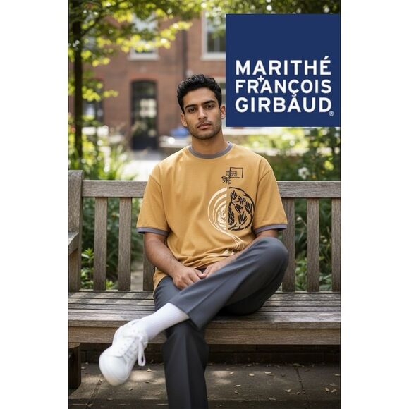 Vintage Marithé et François Girbaud Men's Gold Black White Embossed T-Shirt 2XL - Picture 2 of 6